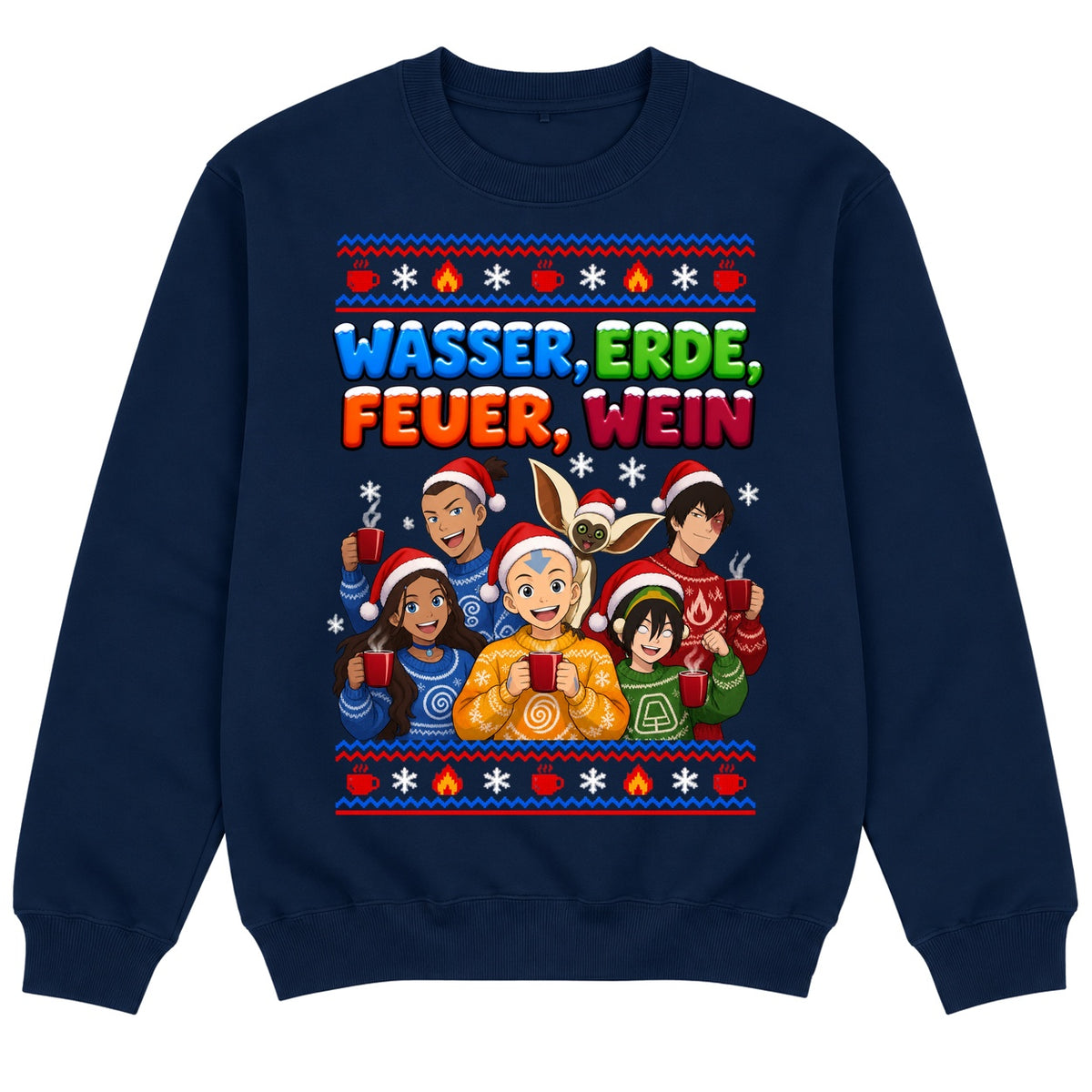 Wasser, Erde, Feuer, Wein - Christmas Sweater Navy Blue