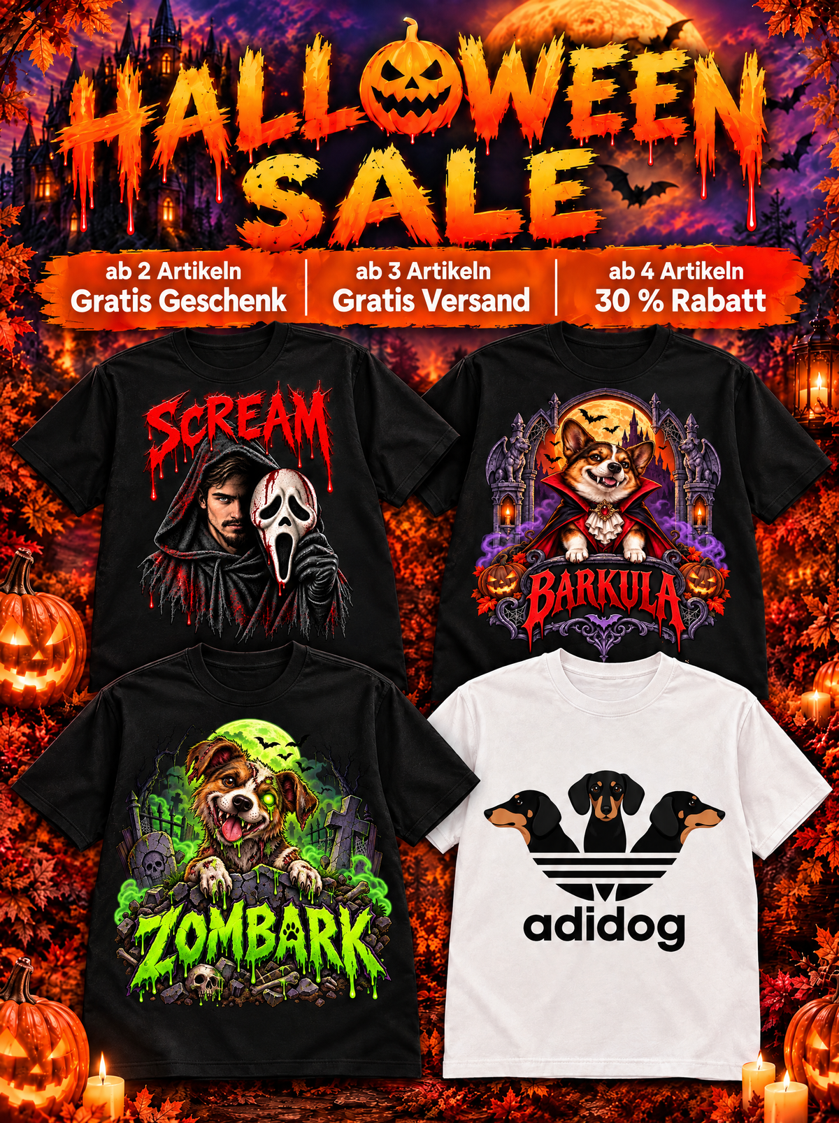 Halloween Sale – Scream, Barkula, Zombark, Adidog