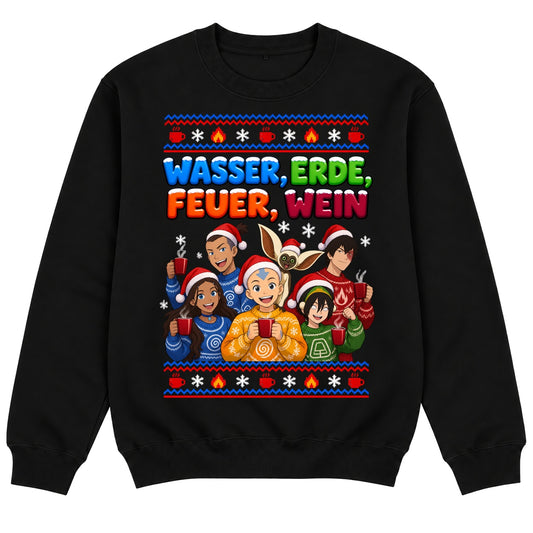 Wasser, Erde, Feuer, Wein - Christmas Sweater Schwarz