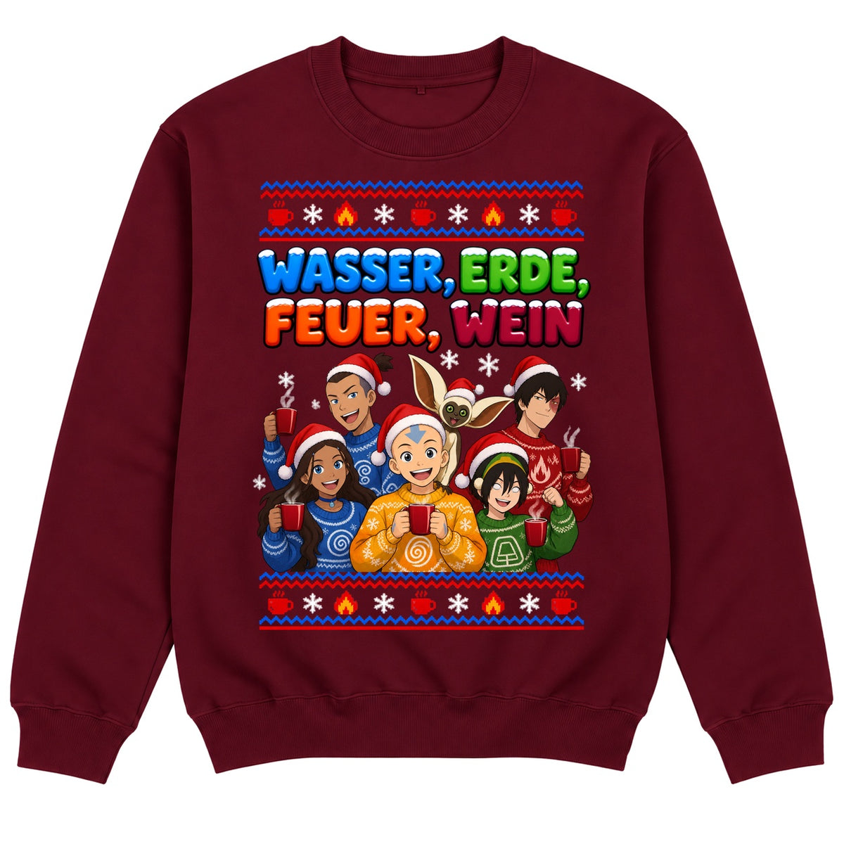 Wasser, Erde, Feuer, Wein - Christmas Sweater Burgunder