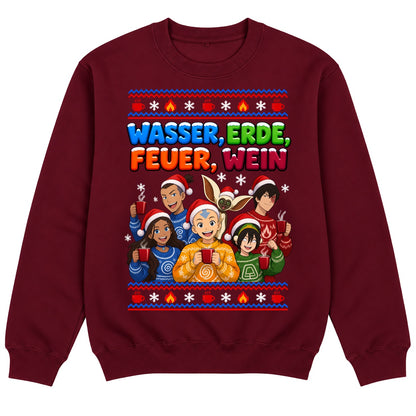 Wasser, Erde, Feuer, Wein - Christmas Sweater Burgunder