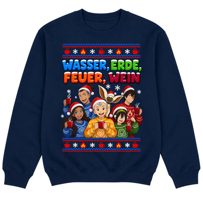 Wasser, Erde, Feuer, Wein - Christmas Sweater Navy Blue